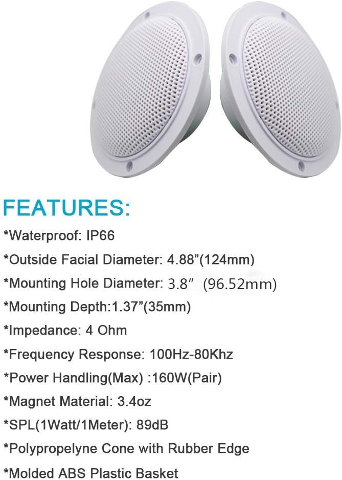 Herdio 4'' 160W 2PCS Waterproof Ceiling Speaker, Surround Sound Speaker For Kitchen Bathroom Yacht Outdoor Boat Home