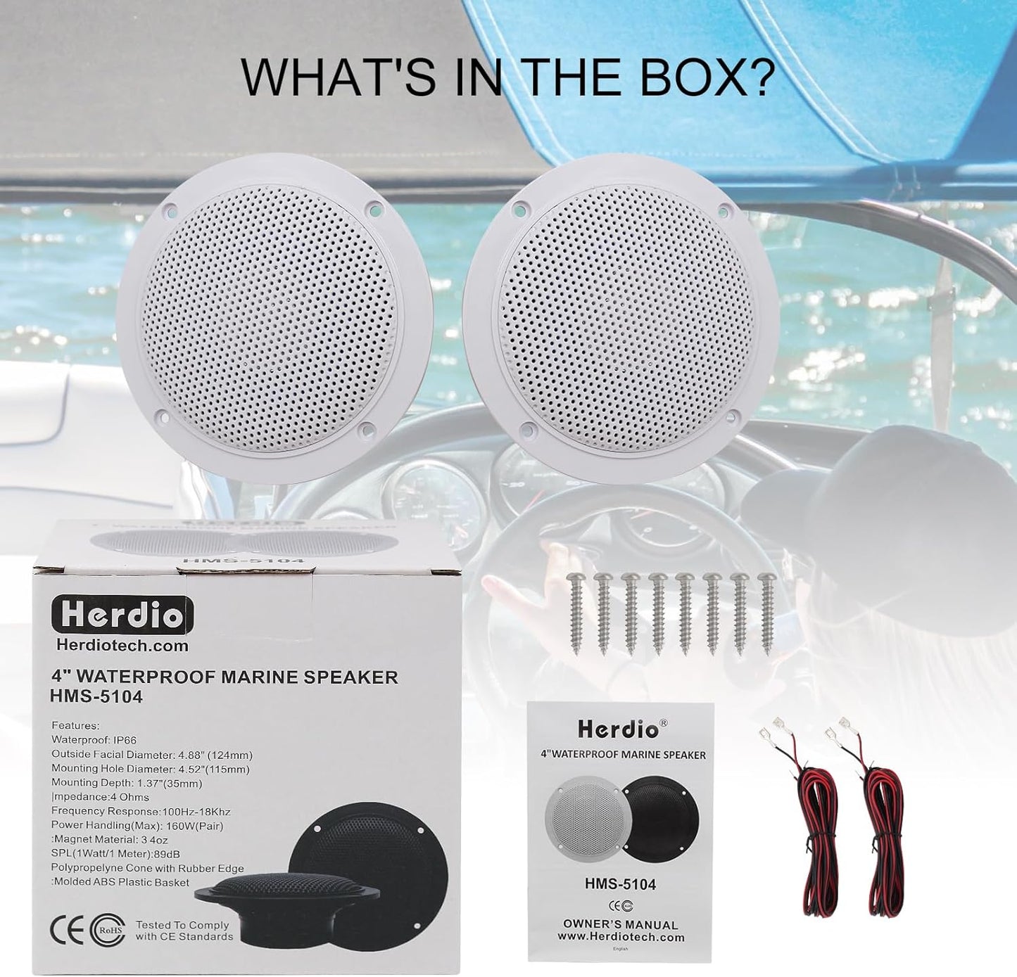 Herdio 4'' 160W 2PCS Waterproof Ceiling Speaker, Surround Sound Speaker For Kitchen Bathroom Yacht Outdoor Boat Home