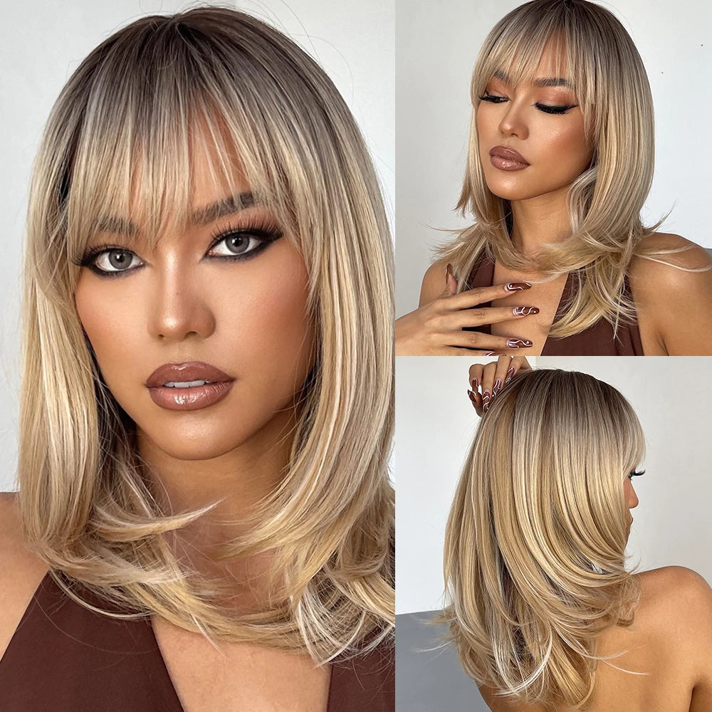 CharmSource Blonde Long Hair Natural Straight Wig, Synthetic Wigs  for Women Daily Party High Density
