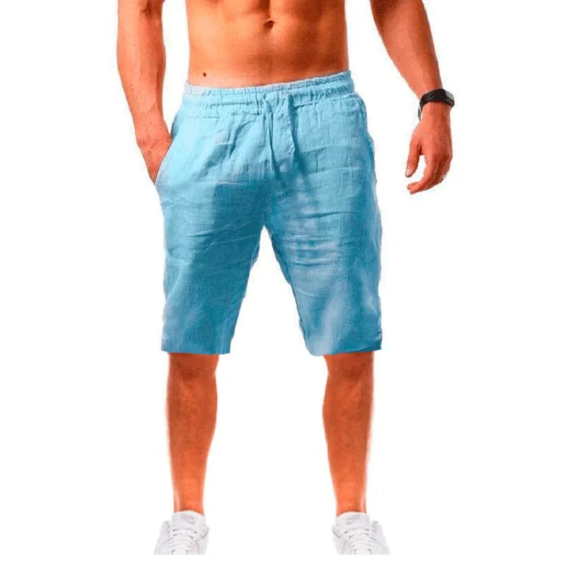 New Men's Cotton Linen Shorts Pants, Male Summer Breathable Solid Color Linen Trousers, Fitness Streetwear