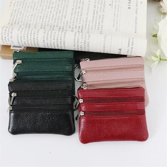3 Pocket Coin Purse Men Small Bag Wallet Change Purses Zipper Money Bags Card Holder Children Mini Wallets Leather Key Holder