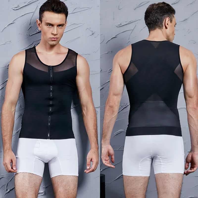 Men's Body Shaper, Abdomen Slimming Shapewear, Belly Shaping Corset, Top Gynecomastia Compression Shirts WIth Zipper Waist Trainer