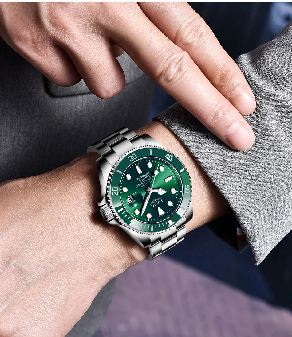 Luxury Fashion Diver Watch For Men, 30ATM Waterproof Date Clock, Sports Watch For Mens, Quartz Wristwatch, Relogio Masculino, LIGE Top Brand