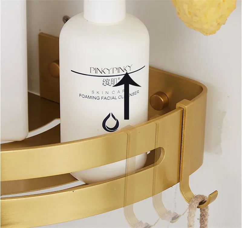 Corner Shelf, Wall Mounted Bathroom Shelf, Brushed Gold Aluminum Bath Shower Shelf, Bath Shampoo Holder Corner shelf