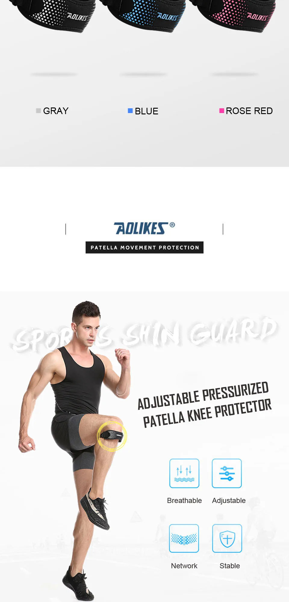 1Pcs, Patella Tendon Knee Straps, Knee Brace Knee Support Patellar Stabilizer for Running Hiking Tennis Jumping Arthritis, AOLIKES