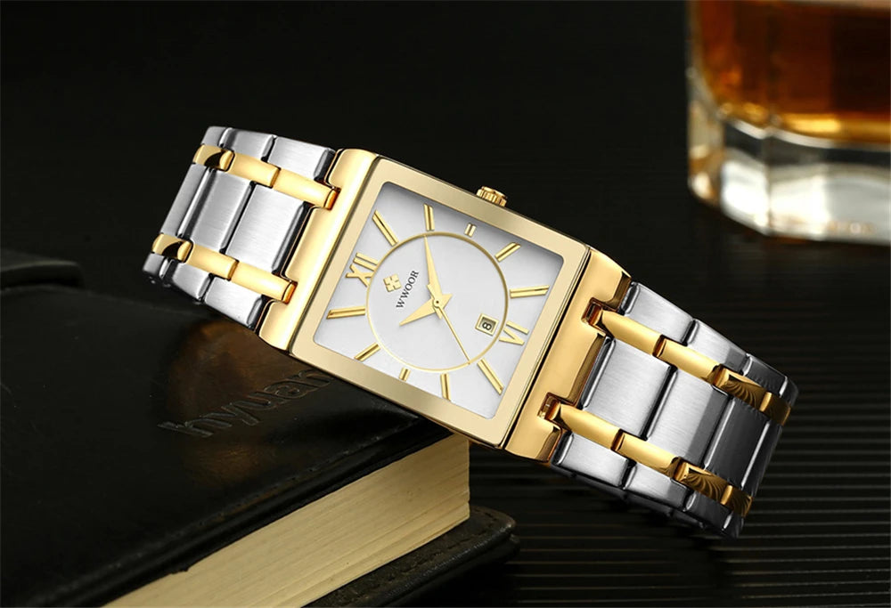 New Fashion Watches For Men, WWOOR Luxury Square Blue Men's Wristwatch, Stainless Steel Waterproof Quartz Clock, Male, Relogio Masculino