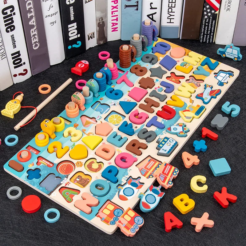 Juguetes Montessori de madera para niños, tablero ocupado, animales, matemáticas, pesca, números a juego, forma digital, juguetes educativos para niños, regalos