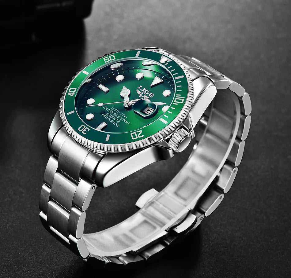 Luxury Fashion Diver Watch For Men, 30ATM Waterproof Date Clock, Sports Watch For Mens, Quartz Wristwatch, Relogio Masculino, LIGE Top Brand