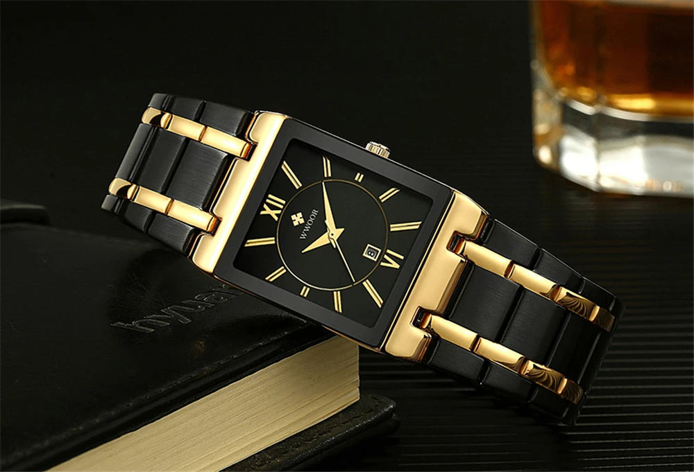 New Fashion Watches For Men, WWOOR Luxury Square Blue Men's Wristwatch, Stainless Steel Waterproof Quartz Clock, Male, Relogio Masculino