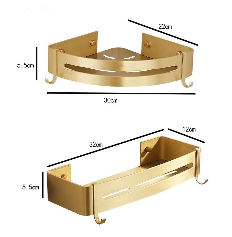 Corner Shelf, Wall Mounted Bathroom Shelf, Brushed Gold Aluminum Bath Shower Shelf, Bath Shampoo Holder Corner shelf