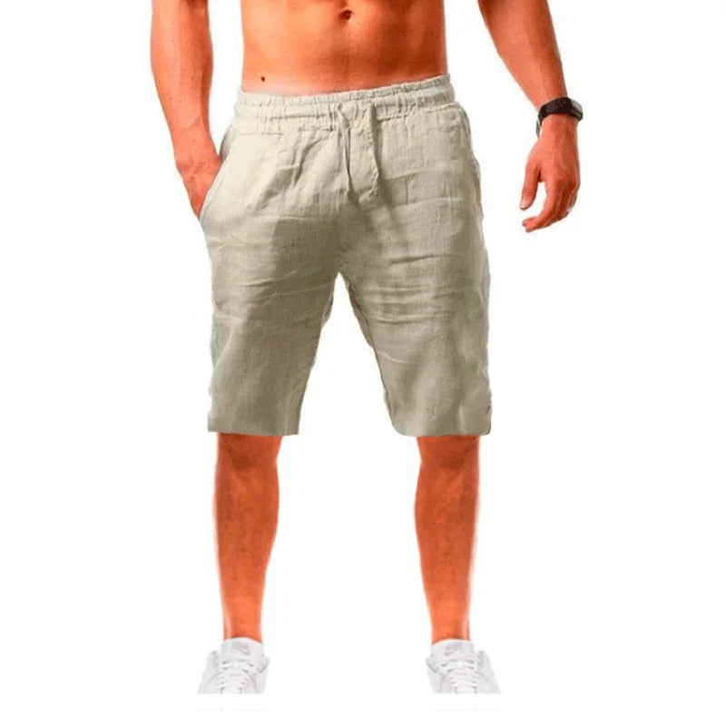 New Men's Cotton Linen Shorts Pants, Male Summer Breathable Solid Color Linen Trousers, Fitness Streetwear