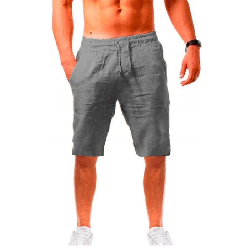New Men's Cotton Linen Shorts Pants, Male Summer Breathable Solid Color Linen Trousers, Fitness Streetwear