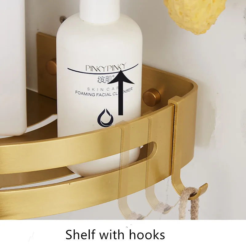 Corner Shelf, Wall Mounted Bathroom Shelf, Brushed Gold Aluminum Bath Shower Shelf, Bath Shampoo Holder Corner shelf