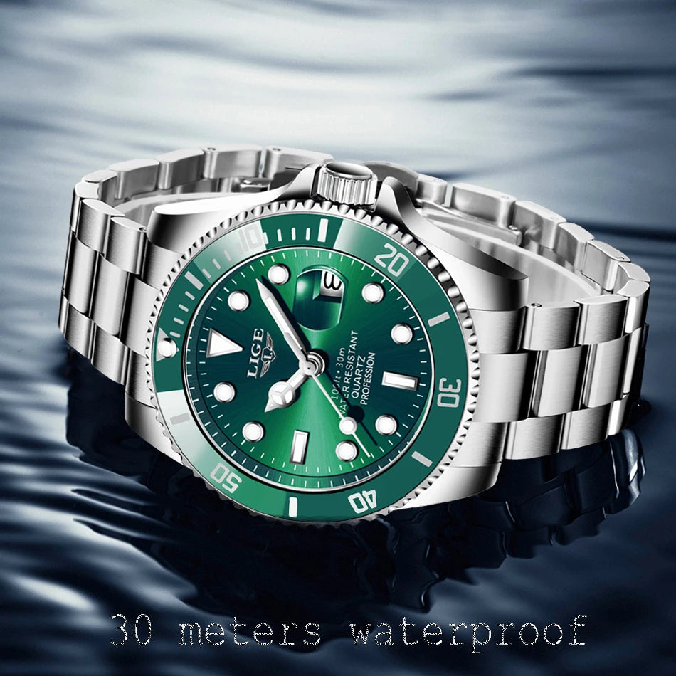 Luxury Fashion Diver Watch For Men, 30ATM Waterproof Date Clock, Sports Watch For Mens, Quartz Wristwatch, Relogio Masculino, LIGE Top Brand