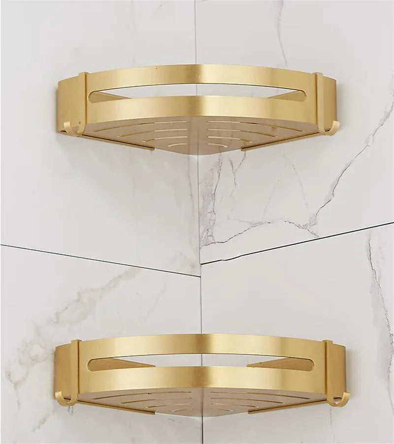 Corner Shelf, Wall Mounted Bathroom Shelf, Brushed Gold Aluminum Bath Shower Shelf, Bath Shampoo Holder Corner shelf