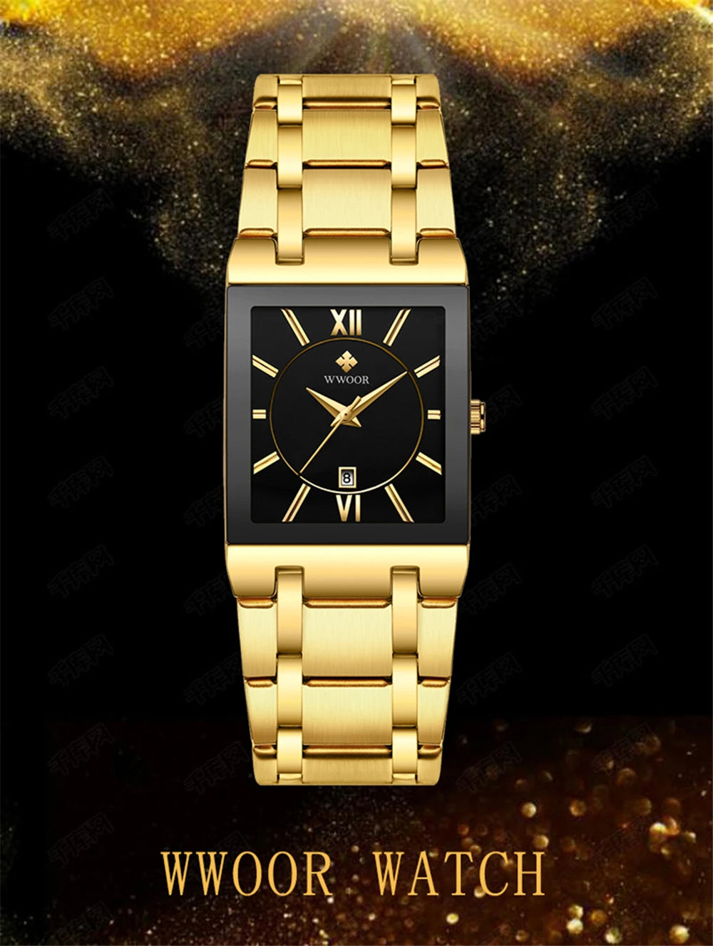 New Fashion Watches For Men, WWOOR Luxury Square Blue Men's Wristwatch, Stainless Steel Waterproof Quartz Clock, Male, Relogio Masculino