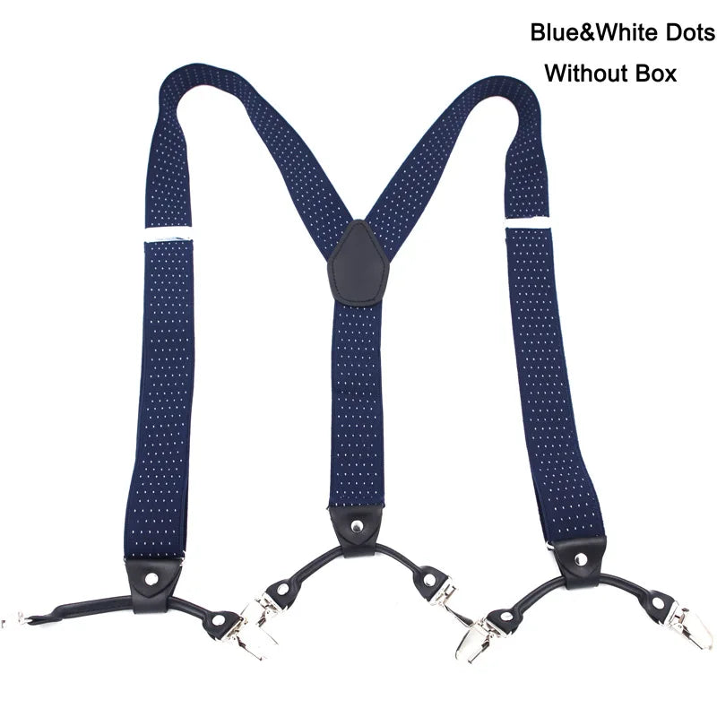 Fashion Suspenders Black leather 6 Clips Braces Vintage Casual Suspender Tirante Trousers Strap bretele Father/Husband's Gift