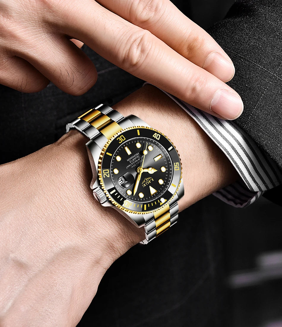 Luxury Fashion Diver Watch For Men, 30ATM Waterproof Date Clock, Sports Watch For Mens, Quartz Wristwatch, Relogio Masculino, LIGE Top Brand