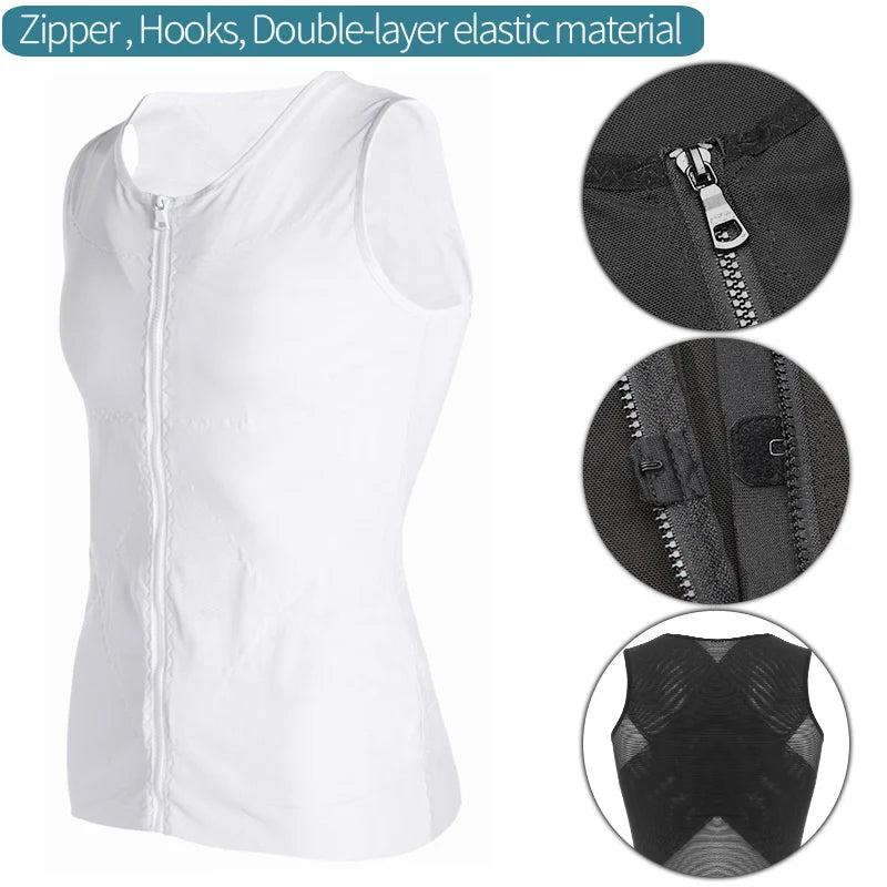 Men's Body Shaper, Abdomen Slimming Shapewear, Belly Shaping Corset, Top Gynecomastia Compression Shirts WIth Zipper Waist Trainer
