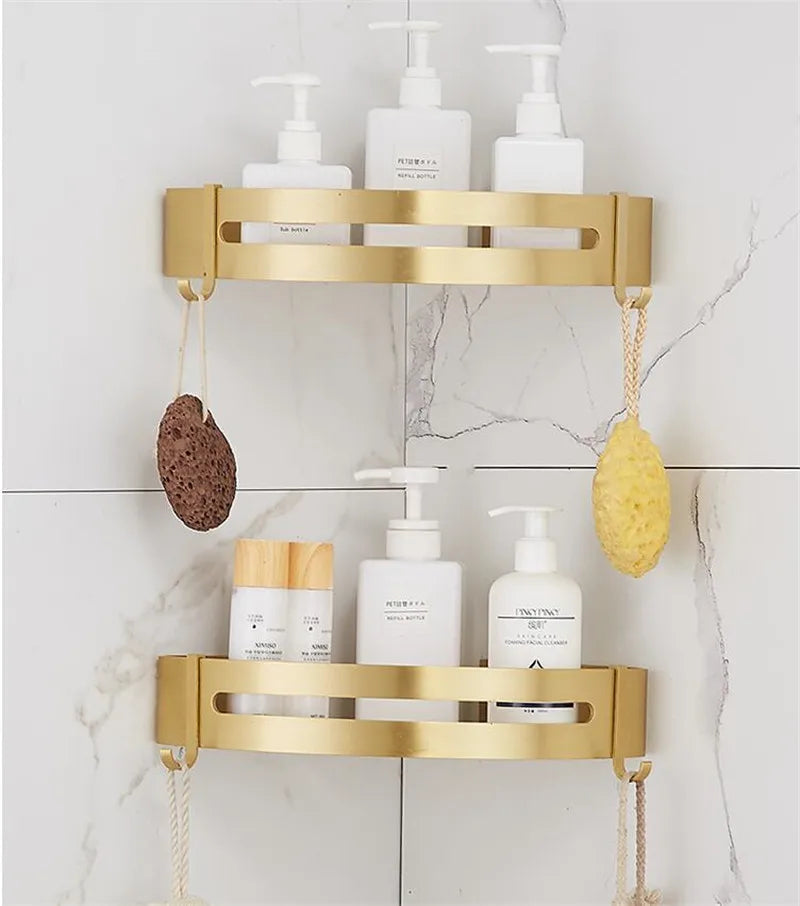 Corner Shelf, Wall Mounted Bathroom Shelf, Brushed Gold Aluminum Bath Shower Shelf, Bath Shampoo Holder Corner shelf
