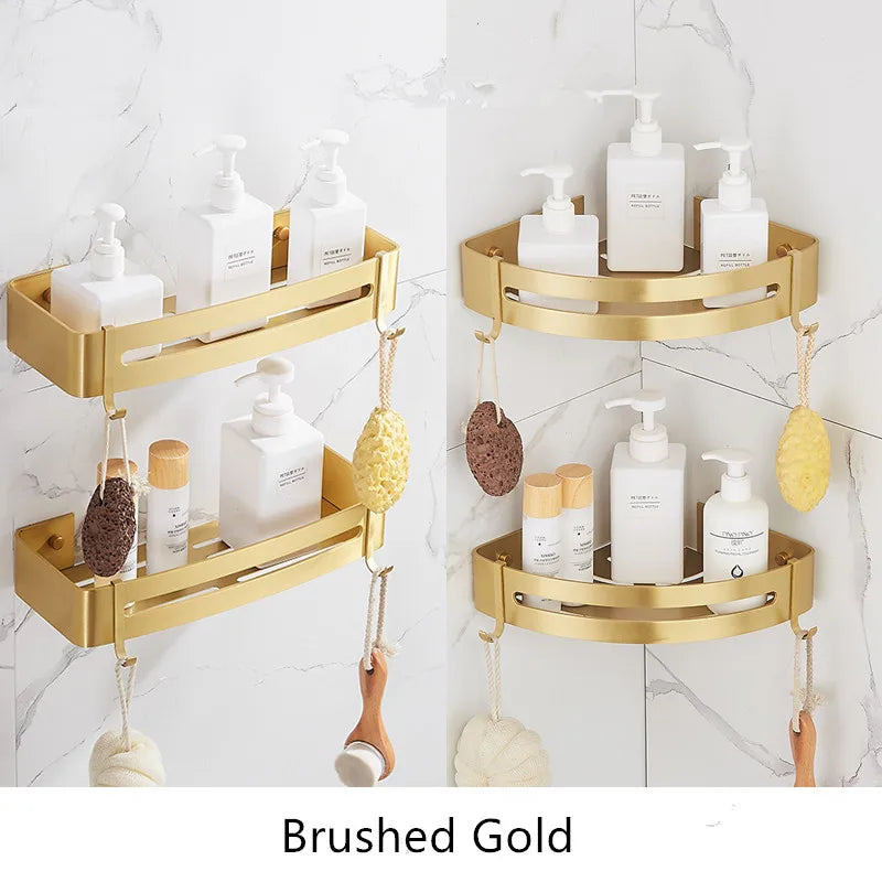Corner Shelf, Wall Mounted Bathroom Shelf, Brushed Gold Aluminum Bath Shower Shelf, Bath Shampoo Holder Corner shelf