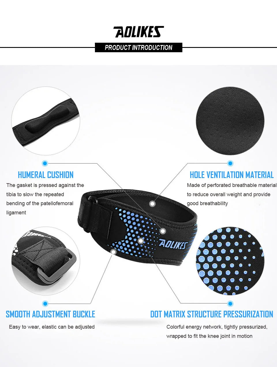 1Pcs, Patella Tendon Knee Straps, Knee Brace Knee Support Patellar Stabilizer for Running Hiking Tennis Jumping Arthritis, AOLIKES