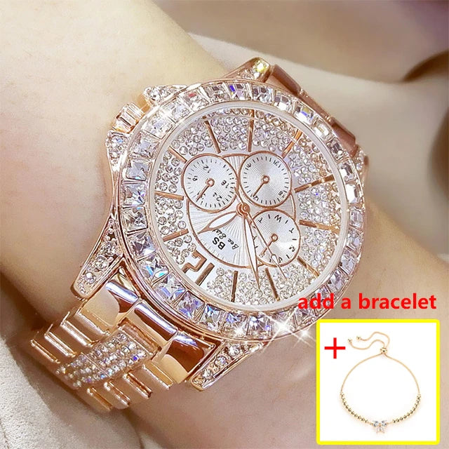 Women's Quartz Diamond Luxury Watch Fashion Top Brand Wristwatch Fashion Watch Ladies Crystal Jewelry Rose Gold Watch