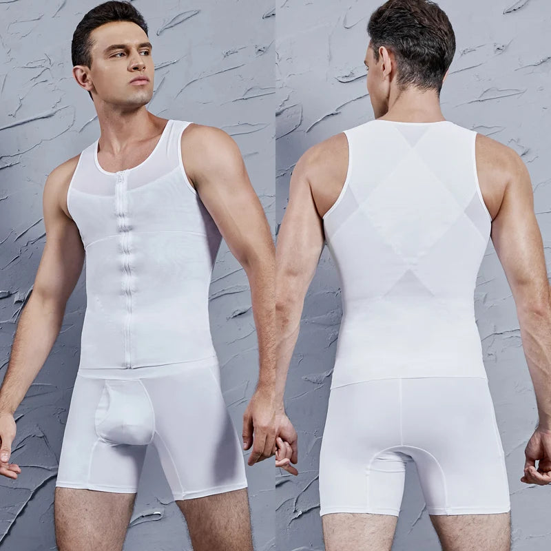 Men's Body Shaper, Abdomen Slimming Shapewear, Belly Shaping Corset, Top Gynecomastia Compression Shirts WIth Zipper Waist Trainer