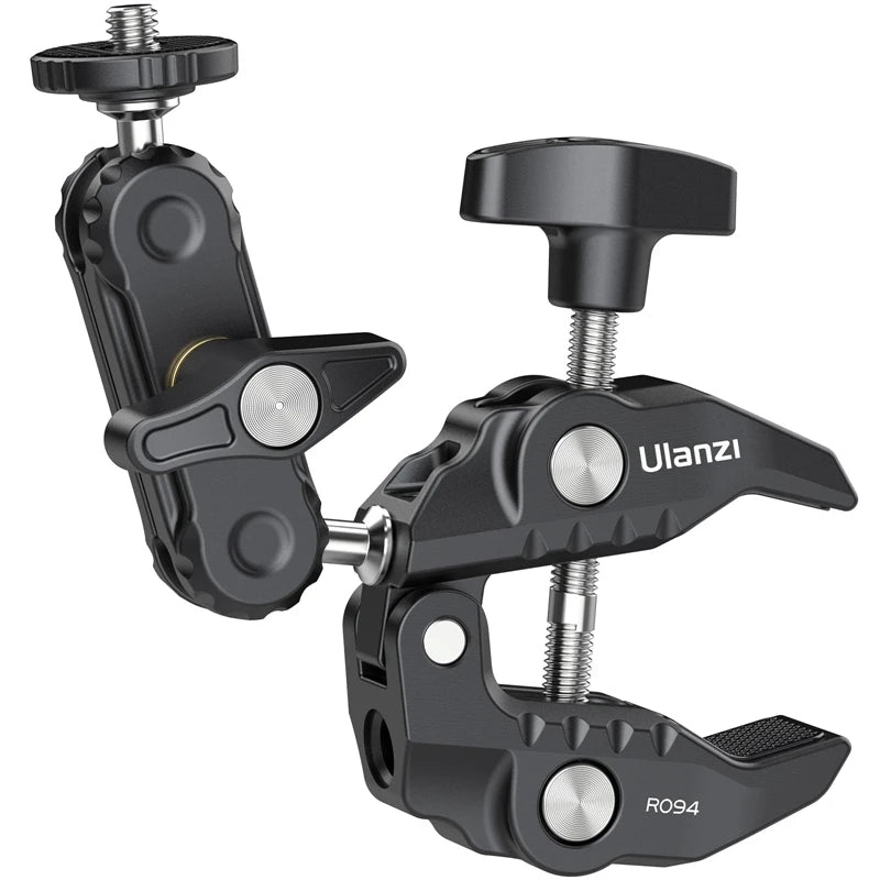Metal Super Clamp with Double Ball Head, Magic Arm Clamp with 1/4" 3/8" Hole for DSLR Camera Monitor Light Mic Mount, Ulanzi R094