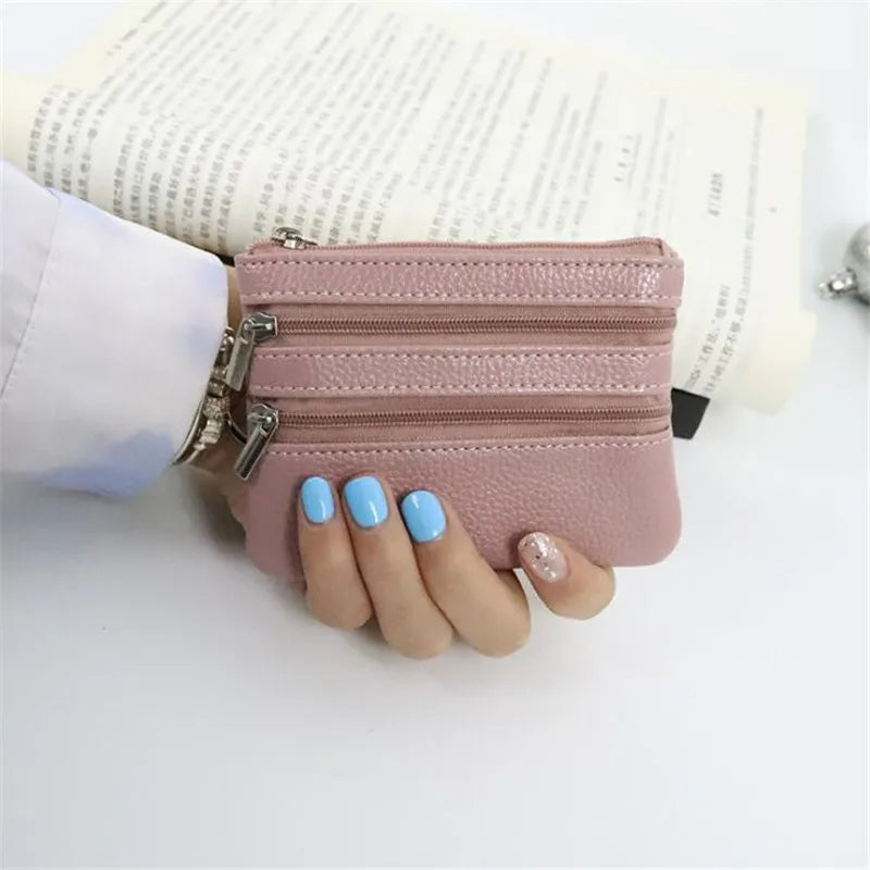 3 Pocket Coin Purse, Men Small Bag, Wallet, Change Purses, Zipper Money Bags, Card Holder, Children Mini Wallets, Leather Key Holder