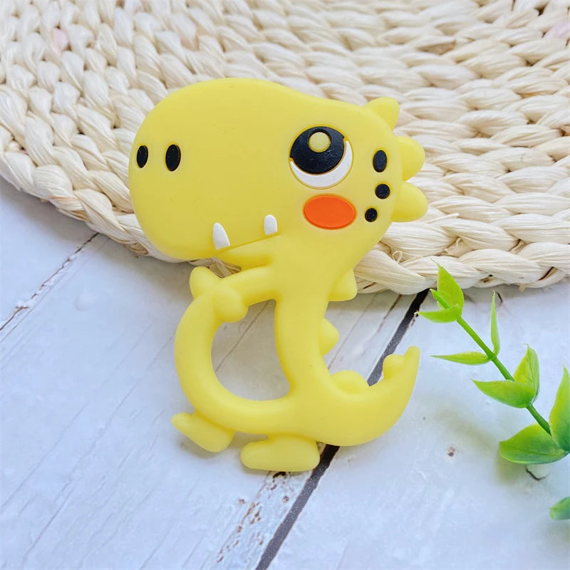 1Pcs, Silicone Dinosaur Teether, Cartoon Animal Rodent Teeth, Necklace Food Grade Baby Chew Toy