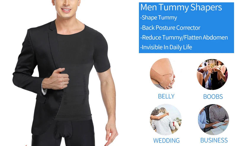 Men's Body Shaper, Abdomen Slimming Shapewear, Belly Shaping Corset, Top Gynecomastia Compression Shirts WIth Zipper Waist Trainer
