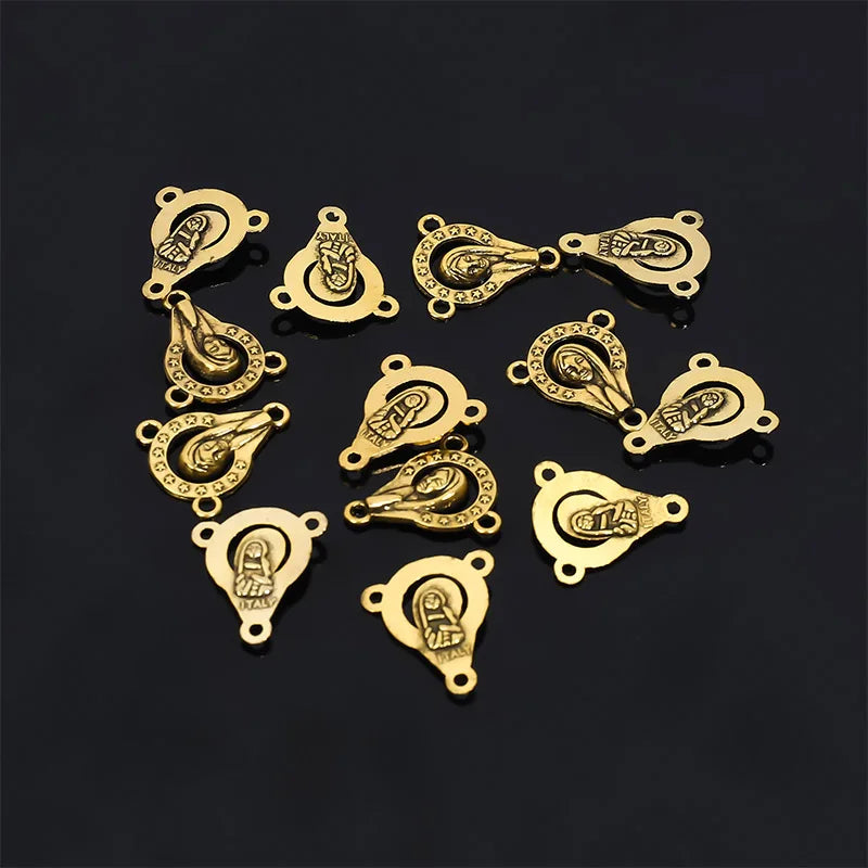 10 Pieces/Catholic Rosary Gold Plated Connector Necklace Bracelet Connector, Many Jesus Christ Statue Necklace Bracelet Triangle