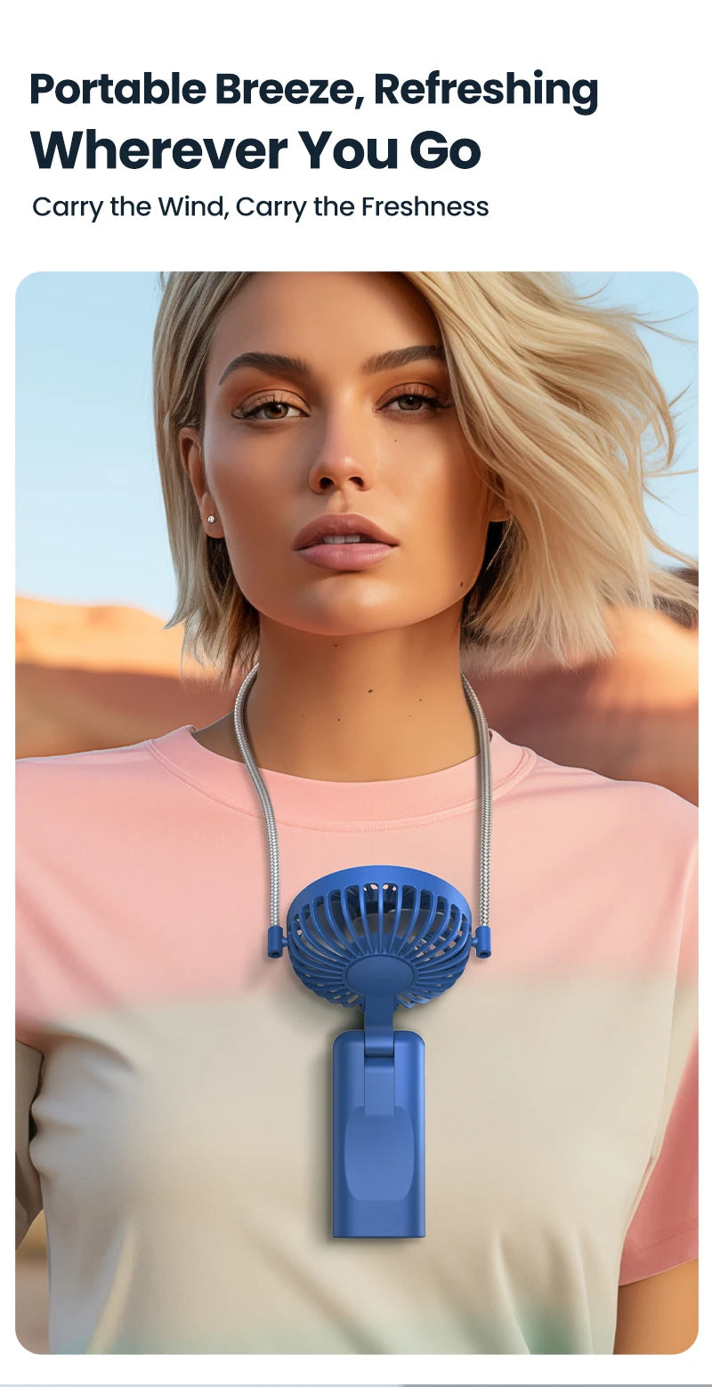 TOPK 5000mAh Mini Portable Fan USB Rechargeable Hand Held Fan,Small Pocket Fan 3 Speeds with Lanyard &Base, USB Desk Fan Foldable