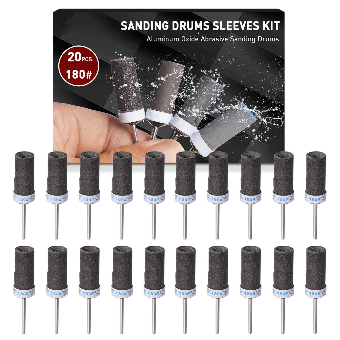 25Pcs, Sanding Drums, Sandpaper Sticks Set with 1/8"(3mm) Shank for Dremel Rotary Tool, 180/240/600/1000/1500/2000 Grits Different