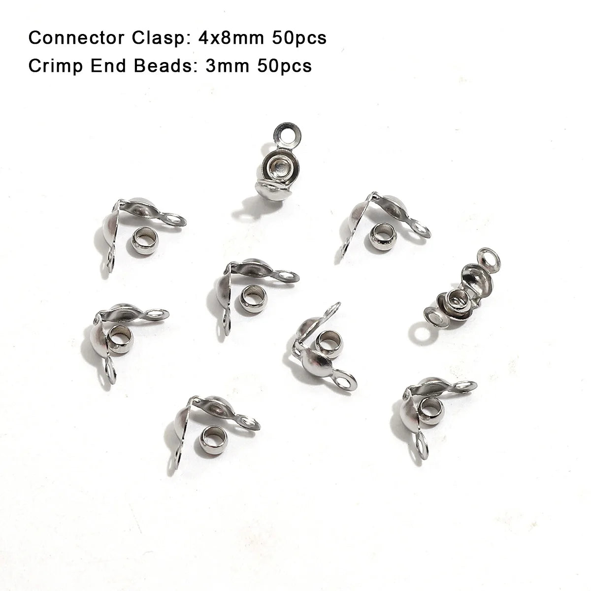 100Pcs/lot, Stainless Steel Gold Plated Connector Clasp Crimp End Beads For Bracelet Necklace Chains, DIY Jewelry Making Supplies