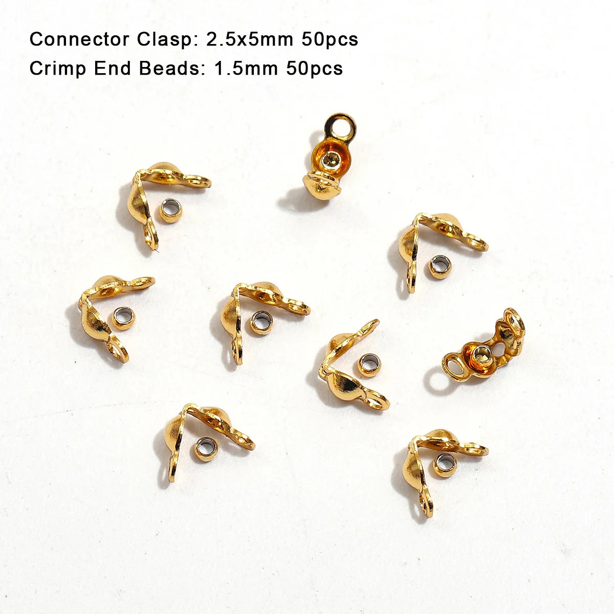 100Pcs/lot, Stainless Steel Gold Plated Connector Clasp Crimp End Beads For Bracelet Necklace Chains, DIY Jewelry Making Supplies