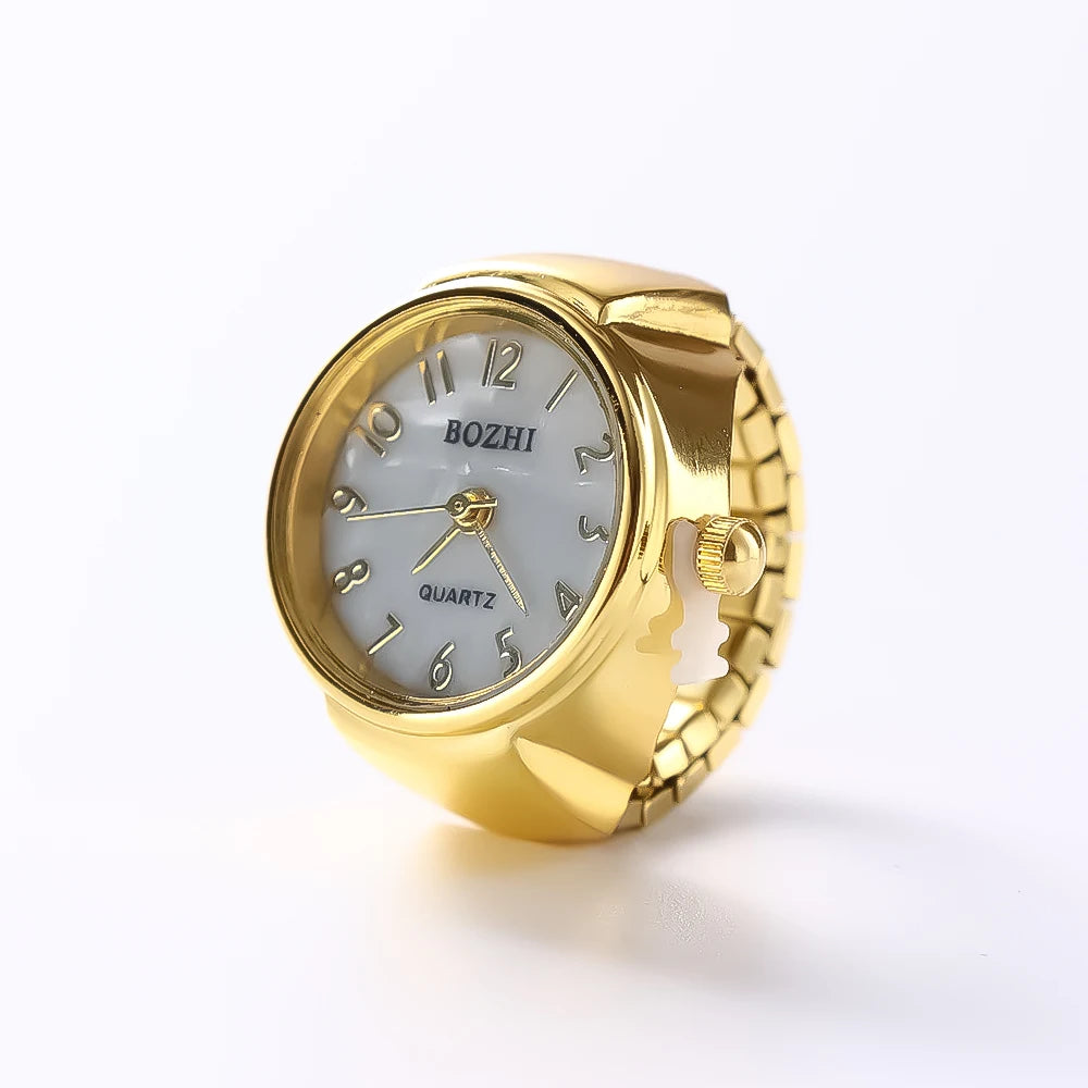 Vintage Punk Finger Watch, Mini Elastic Strap Alloy Watch, Couple Rings, Jewelry Clock, Retro Roman Quartz Watch Rings, For Women, For Men