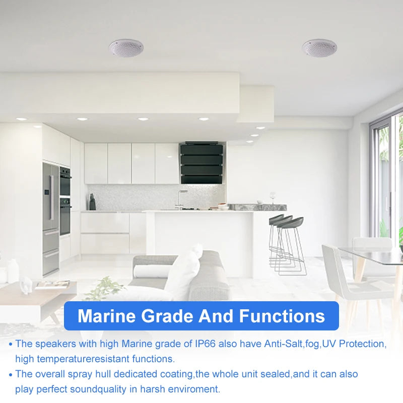 Herdio 4'' 160W 2PCS Waterproof Ceiling Speaker, Surround Sound Speaker For Kitchen Bathroom Yacht Outdoor Boat Home