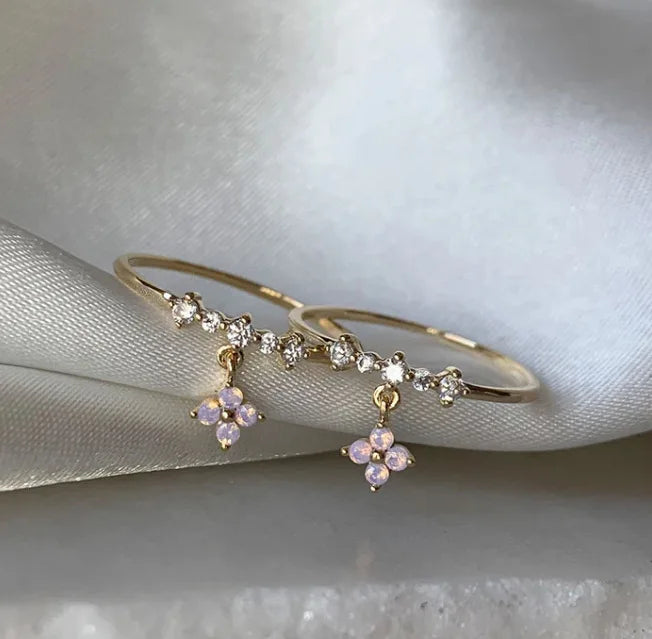 New Cute Colorful Zircon Flower Ring For Women Girl, Fashion Vintage Zircon Adjustable Rings, Jewelry Gift