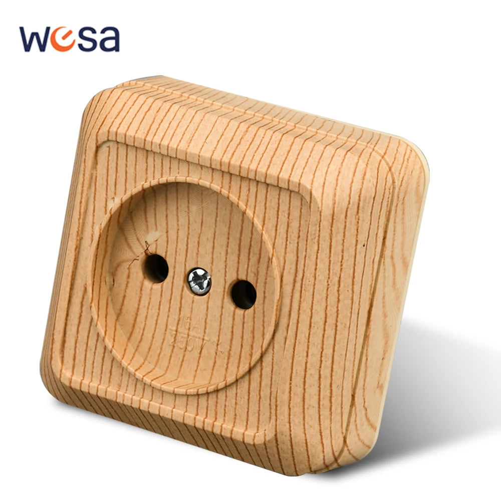 Wood Paint Wall Surface 2 Sockets Plugs EU Exterior Electrical Outlets With Ground Outdoor Power Socket Flame Retardant Plastic