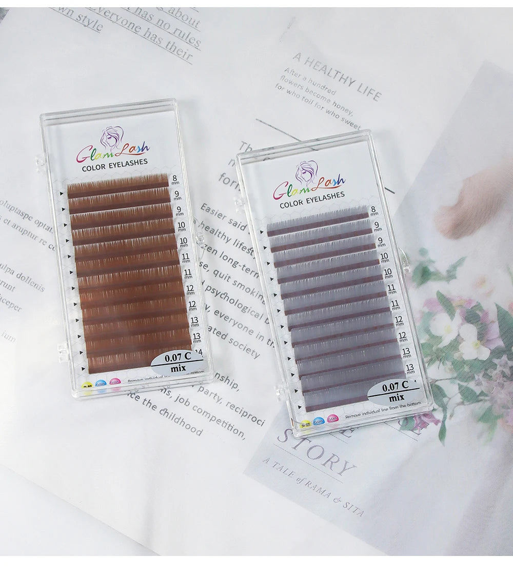 Colored Lashes, Lake Blue/ Lavender/ Cinnamon/ Dark Green/ Matcha Grey, Individual Natural False Colorful Eyelash Extension, GLAMLASH