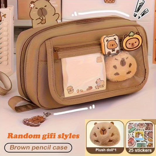 Estuche escolar volcán de gran capacidad de 27 piezas con cuaderno y pegatinas adorables, estuche con múltiples compartimentos para estudiantes