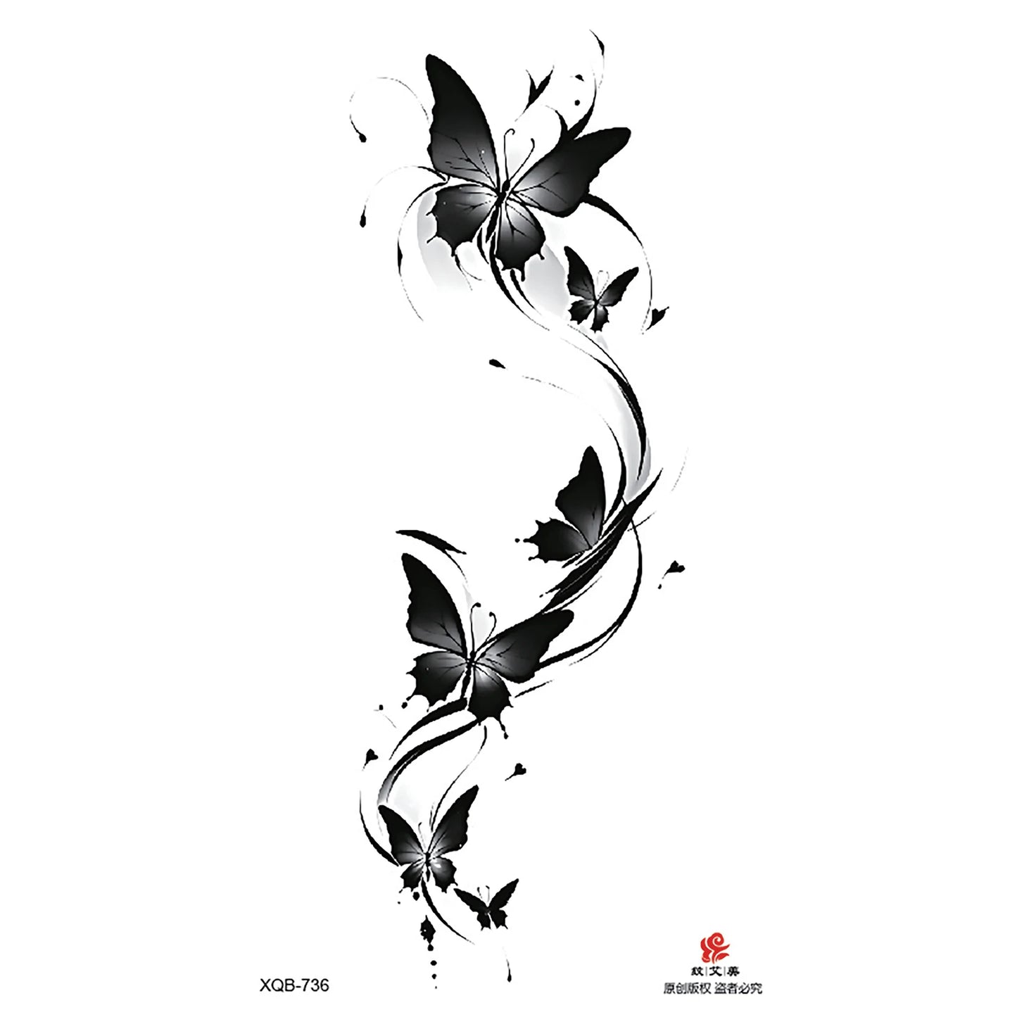 Black Flower Waterproof Temporary Tattoo Sticker, Beauty Butterfly Rose for Women, 3D Flash Body Arm Art Washable Fake Tattoos