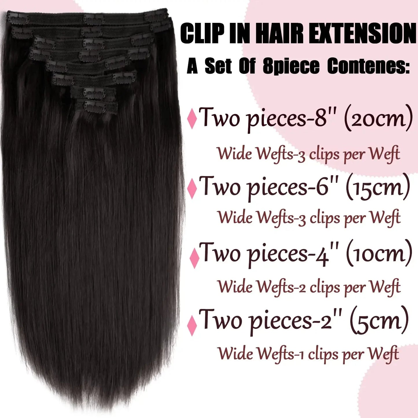 Clip In Hair Extensions, Human Hair Brazilian Straight Clip In Natural Black Color, Clip-In Remy Hair 20 22 24 26 Inch 4# Women