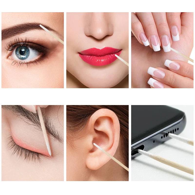 100/300Pcs, Double Head Cotton Swab, Women Makeup, Cotton Buds Tip For Medical Wood Sticks, Nose Ears Cleaning Health Care Tools