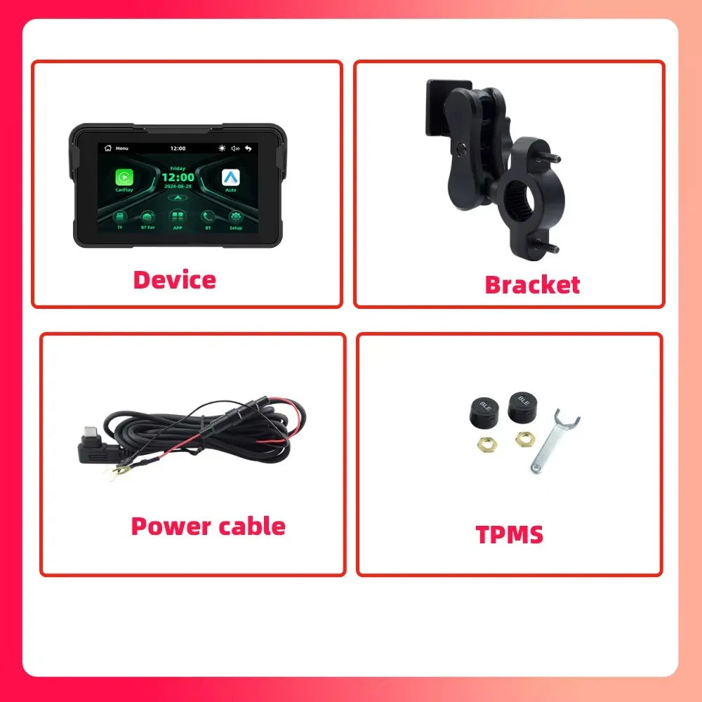 EKIY 5 inch GPS Navigation Motorcycle Wireless Carplay Android Auto IPX67 Waterproof Portable Screen BT Moto Motorbike Monitor