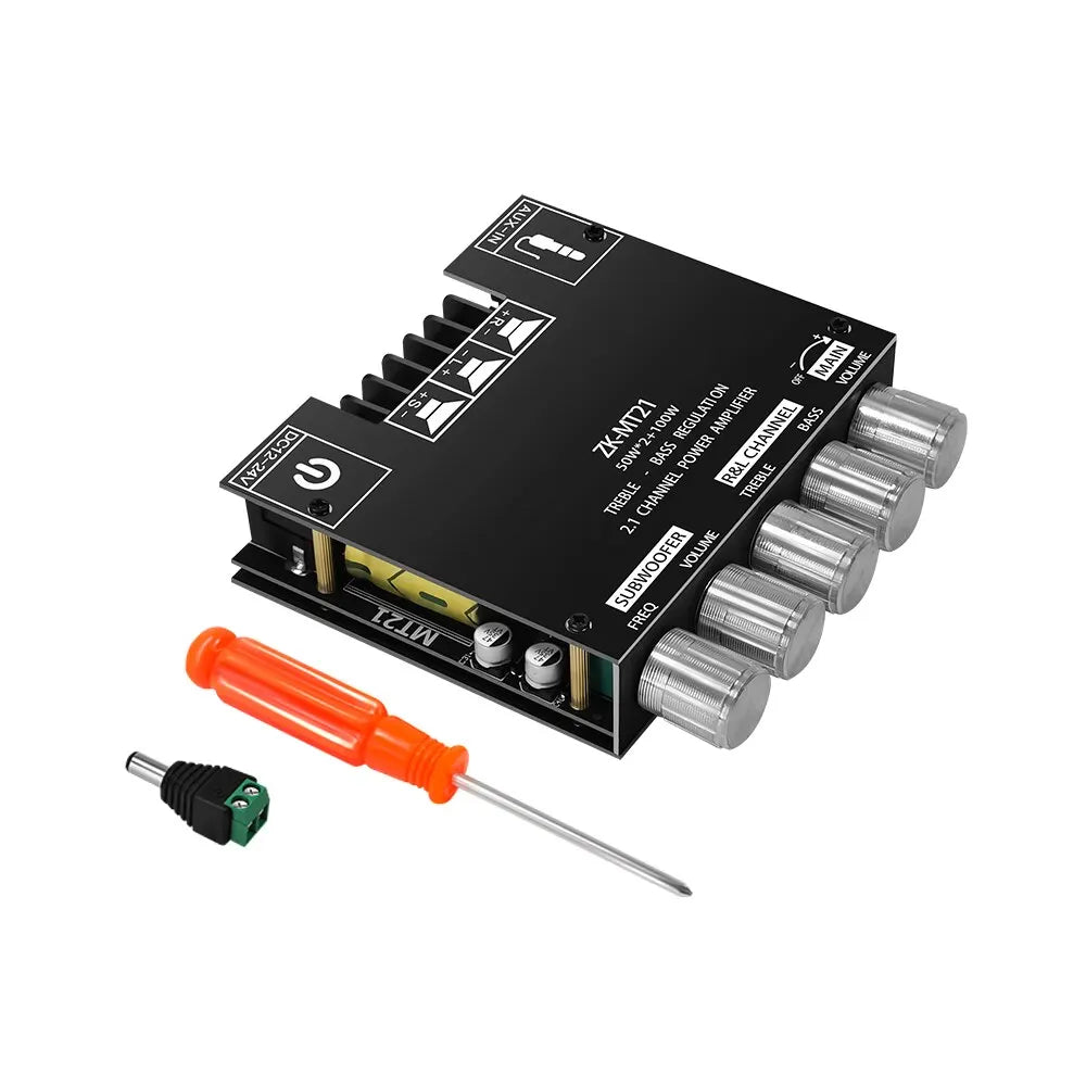 2.1 Channel Bluetooth 5.0, 2.1 Subwoofer Amplifier Board, 50W X 2+100W Power Audio Stereo Amplifier Board Bass AMP AUX