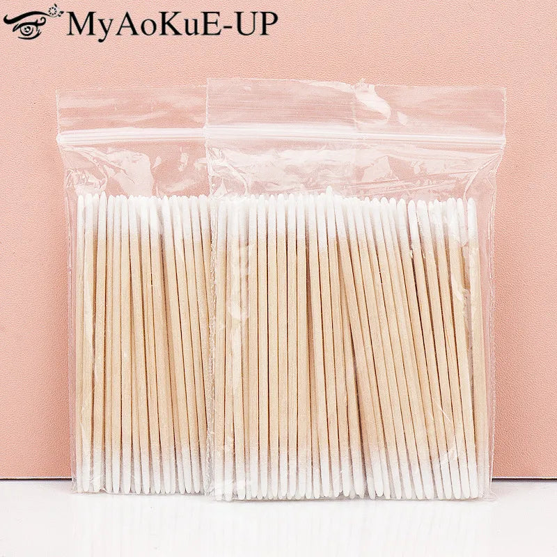 100/300Pcs, Double Head Cotton Swab, Women Makeup, Cotton Buds Tip For Medical Wood Sticks, Nose Ears Cleaning Health Care Tools