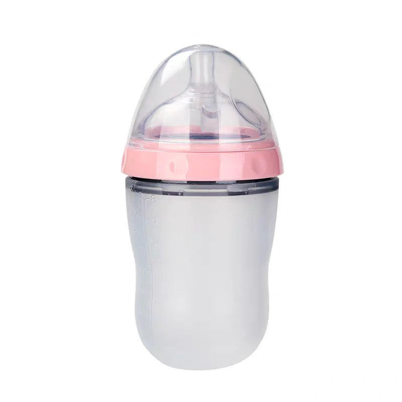New 0-36 months baby nano-silicone bottle, 240ml 150ml Baby Bottle with handle Breastmilk-like design Soft milk pulling